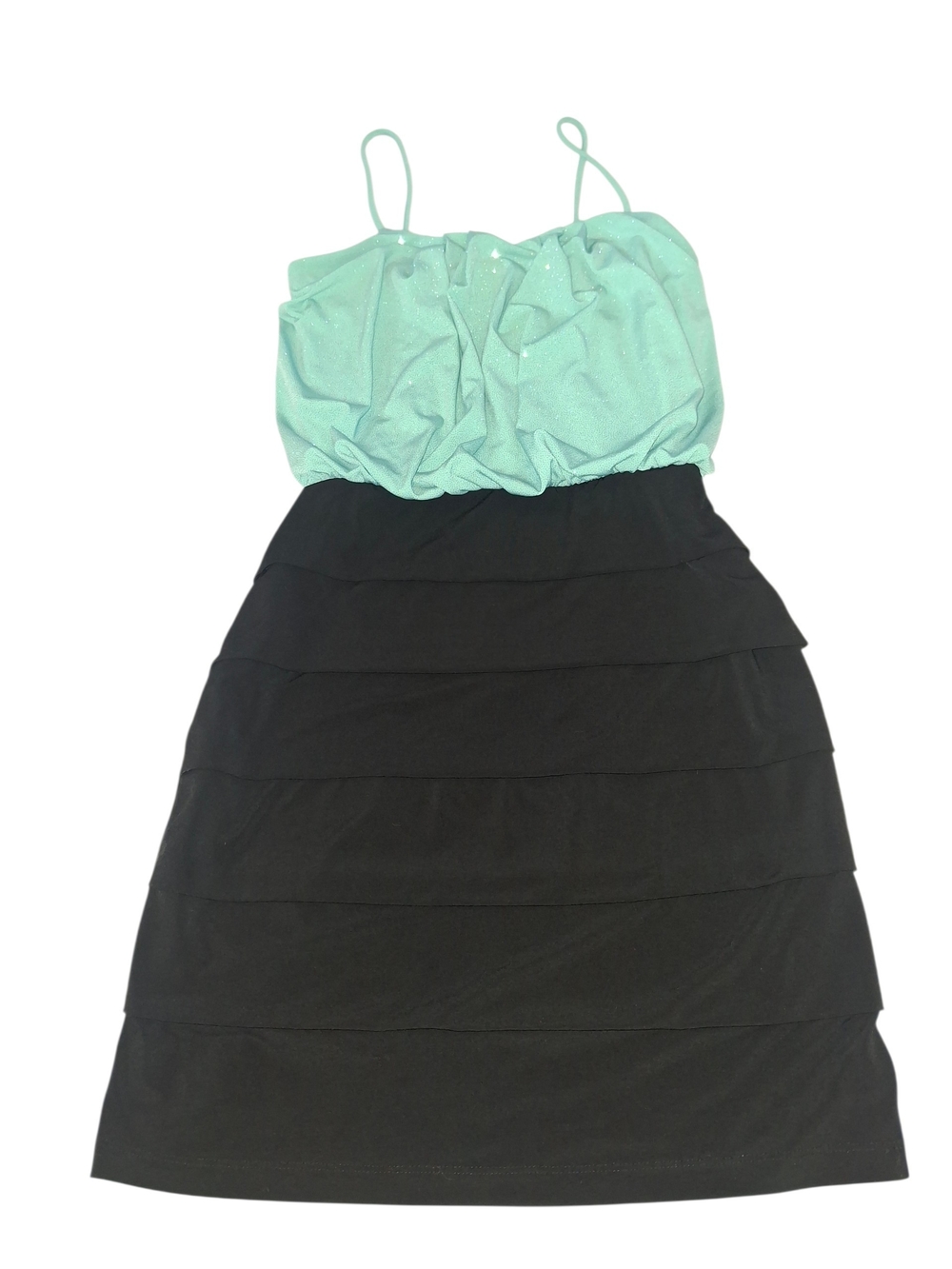 Sweet Storm Mint and Black Tiered Mini Dress with Spaghetti Straps